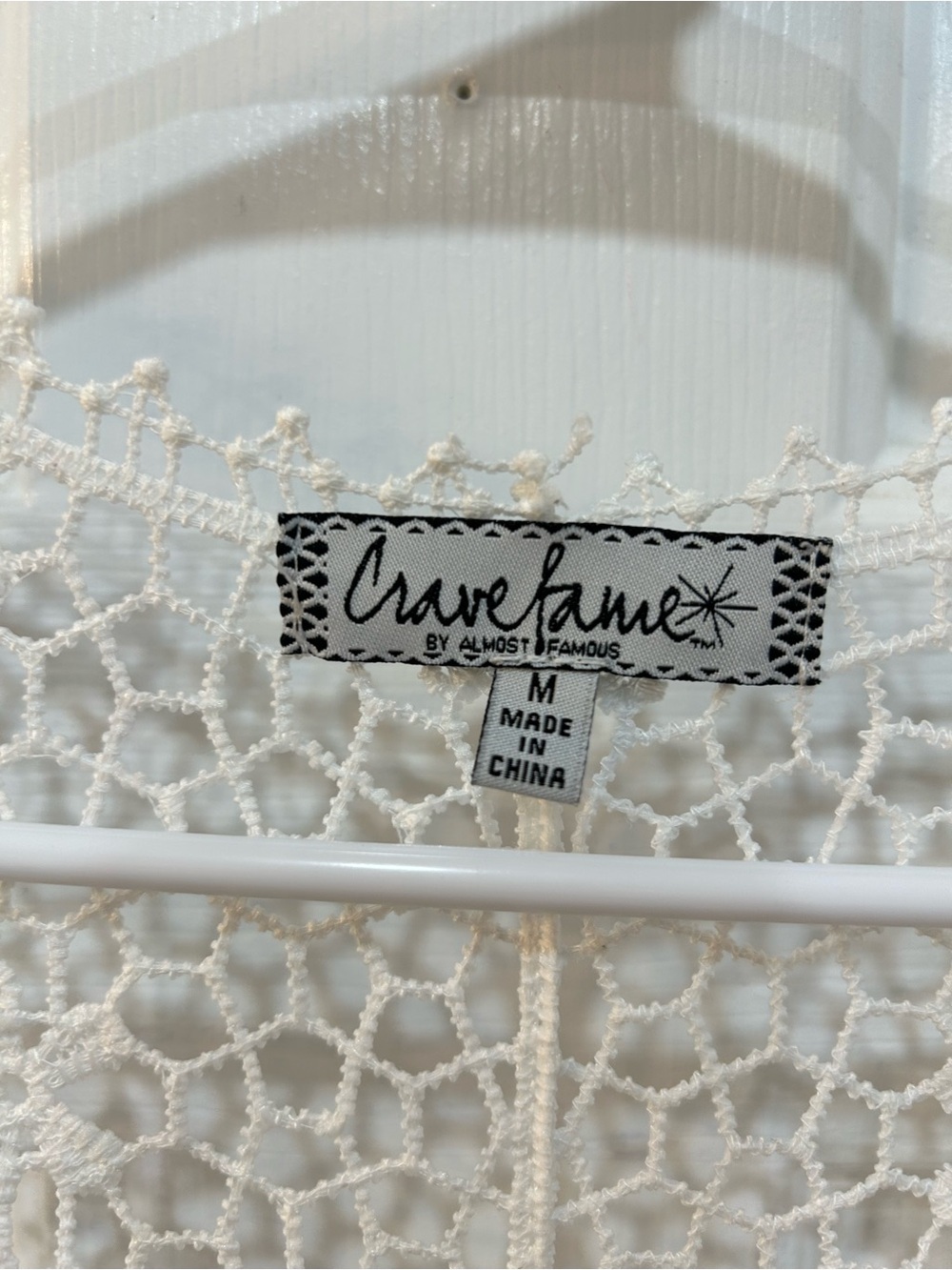 Crochet Lace White Open Knit Kimono Duster Vest Sz M Festival Boho Cottage Fairy - Picture 3 of 9